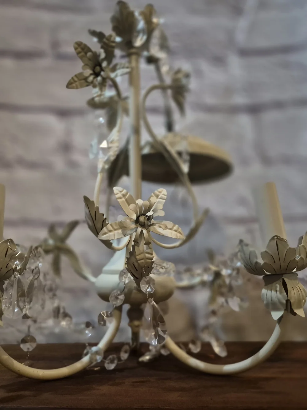 Elegant Cream Metal and Crystal Table Chandelier - Cream